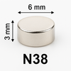 6x3mm cylindrical magnet N38 - neodymium magnet