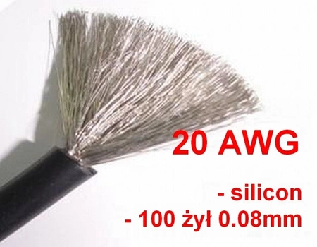 Przewód silikonowy miedziany ocynowany 20AWG - 100 żył - 0,5mm2 - czarny - elastyczny