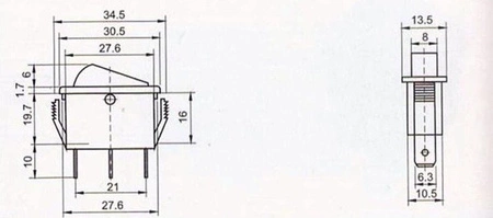 Przełącznik klawiszowy KCD3-101N - ON/OFF - 3 PIN - żółty