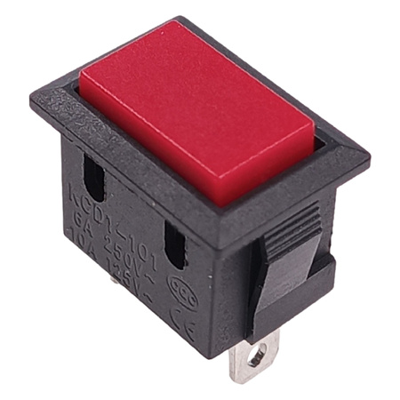 Przycisk chwilowy KCD1-101 2PIN - 250V 6A - czerwony - monostabilny - RESET