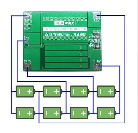 Moduł BMS PCM PCB 4S 14,8V - 40A  ładowania i ochrony ogniw Li-Ion do ogniw 18650