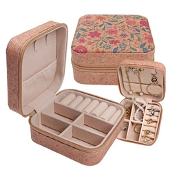 Etui Na Biżuterie W Kwiaty 10x10x5cm Imitacja Korka Szkatułka 