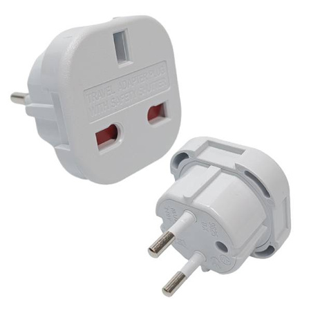 Adapter uniwersalny - przejściówka EU/UK. Wtyczka Europa, gniazdo Anglia.