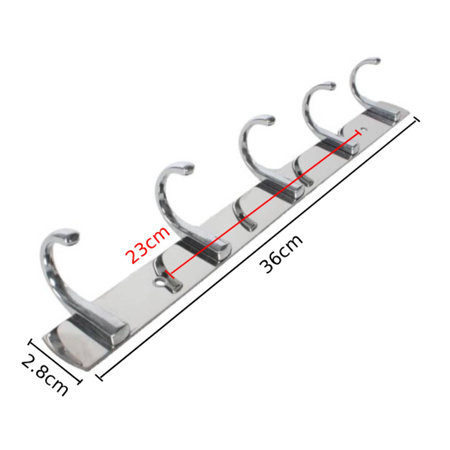 Wall hanger 5 hooks - stainless steel- strip with hooks