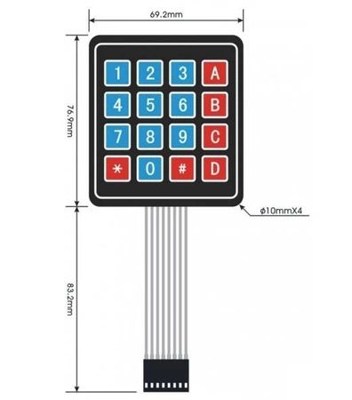 Klawiatura membranowa 16 klawiszy (4x4) - samoprzylepna do Arduino
