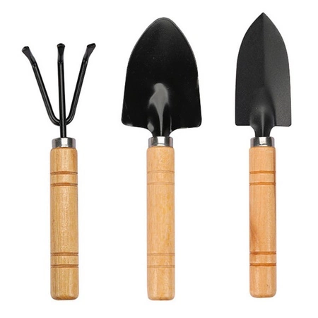 Zestaw mini narzędzi ogrodowych - 3 elementy - drewniane uchwyty