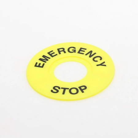 Tabliczka opisowa EMERGENCY STOP - 90mm - Pierścień ostrzegawczy na przycisk bezpieczeństwa