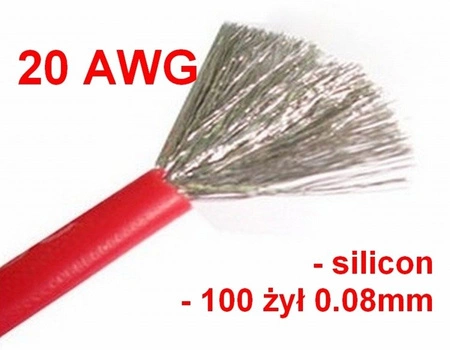 Przewód silikonowy miedziany ocynowany 20AWG - 100 żył - 0,5mm2 - czerwony - elastyczny